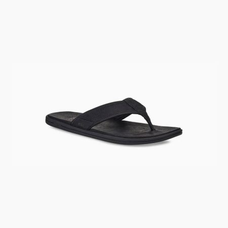 UGG Seaside Leather Black Flip Flops for Men (WENT96042)